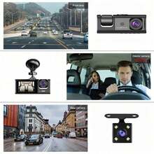 Kamera Dasbor Mobil Tiga Lensa Full HD 1080P, Sudut Pandang Lebar 170° Depan Dalam Belakang Tiga Lensa dengan Penglihatan Malam, Sensor G, Perekaman Berulang, Deteksi Gerakan, Monitor Parkir, Dilengkapi Kartu SD 32GB. - A - View 3