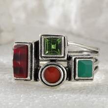 Cincin Gugusan Batu Permata Aneka Warna Gaya Art Deco Klasik, Aksesori Elegan dan Menarik untuk Wanita, Cocok untuk Liburan dan Ulang Tahun. - Perak - View 4