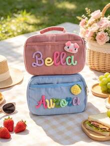 1pc Personalized Lunch Bag With Custom Name, Thickened Fruit Pattern Tote Travel Box For Teen Student School, Shoulder Lunch Bag - Multicolor - View 5
