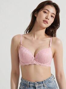Mystèrelle 蕾丝图案钢圈内衣文胸，支撑性好，防滑，减少乳房下垂，适合婚纱 - 粉色 - 查看 4