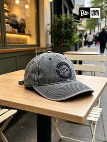 New Era Grey Washed Baseball Cap, Classic Curved Brim Embroidered Logo Hat, Adjustable Casual Sports Cap, Unisex Street Style Accessory - Dark Grey - View 4