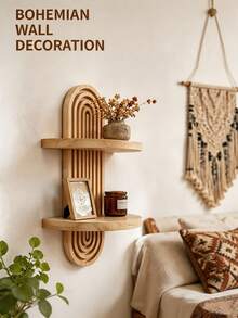 1pc Bohemian Style Double-Layer Arched Wall Hanging Shelf, Suitable For Living Room, Bedroom And Bathroom Decoration, Perfect For Placing Flower Pots, Candles And Decorative Items - Multicolor - View 3