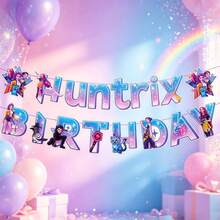 KPop Demon Hunters 動漫 K-Pop 生日派對裝飾套裝，Mira & Rumi 角色設計，包含亮色氣球與主題橫幅，適用於教室慶祝生日派對裝飾、派對小禮品粉絲周邊，適合青少年 K-Pop 主題聚會 - 彩色 - 查看 2