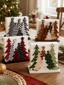 Christmas Tree Napkin Holder, Wooden Cute Christmas Style Cocktail Napkin Box, Farmhouse Modern Style Wooden Napkin Storage Box, Suitable For Office, Hotel, Restaurant, Home, Bathroom, Kitchen, Dining Table Decor - Multicolor - View 3