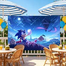 Sonic Starry Night Fantasy Backdrop, Shooting Star Otherworld Landscape, Boy Game Theme Party Wall Photo Decoration - Multicolor - View 4