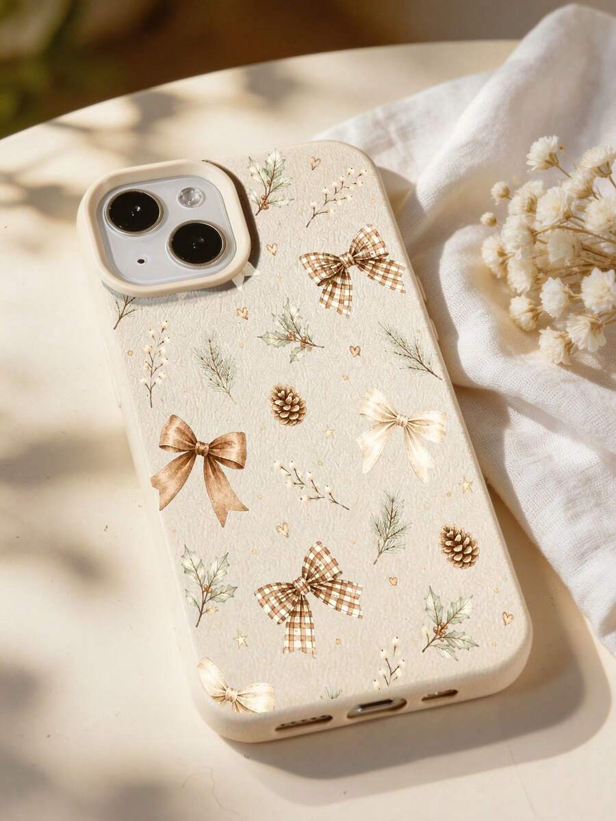 1 buah Casing Ponsel Lembut Bertekstur Kulit dengan Lubang Besar, Motif Daun Maple Musim Gugur, Pita, Kerucut Pinus, Biji Ek, dan Ranting Beri, Kompatibel dengan iPhone 11/12/13/14/15/16/17 Pro Max - MultiWarna - View 1