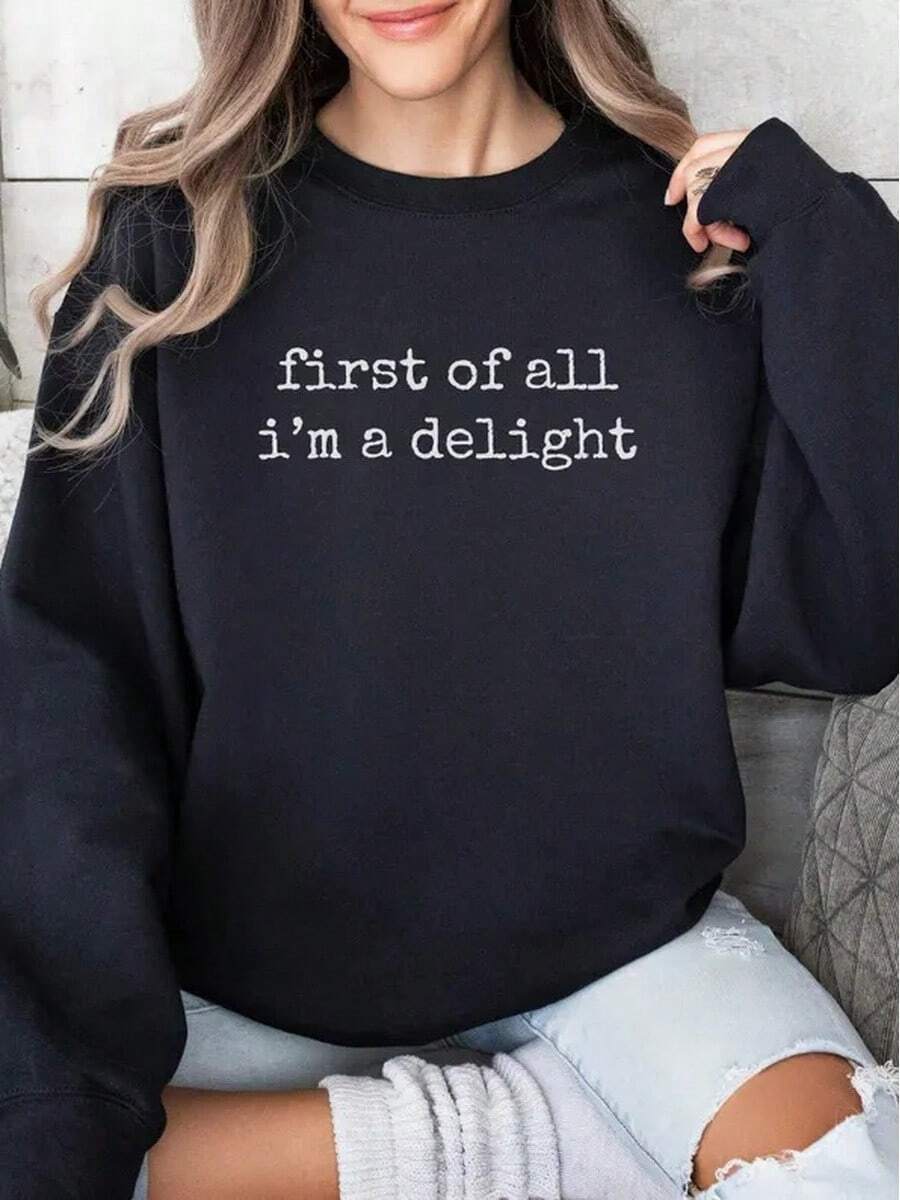 Fun Sarcastic Quote Sweatshirt: Oversized Comfy Pullover/ Petite - Black - View 1