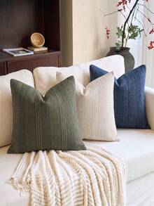 1PC/2PCS Decorative Striped Throw Pillow Cover, Textured Linen Pillowcase, Suitable For Sofa, Bed, Chair, Living Room, Home Decor, Country Style - Beige - View 10