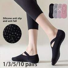1/3/5/10 Random Assorted Women's Non-Slip Yoga Socks With Cross Strap Pilates Socks - Multicolor - View 1