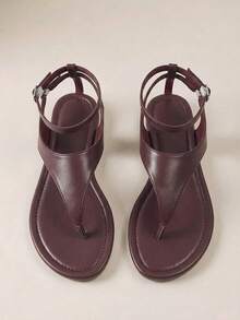 HighSole 女士搭扣设计，百搭时尚平底凉鞋 - 棕色 - 查看 1