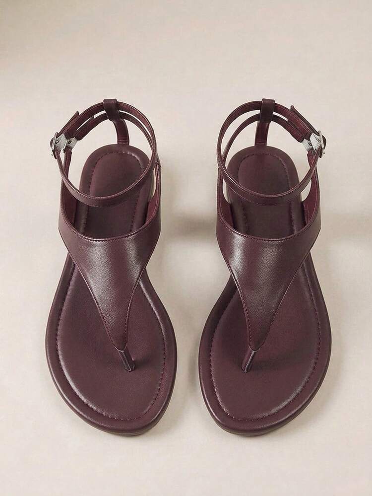HighSole 女士搭扣设计，百搭时尚平底凉鞋 - 棕色 - 查看 1