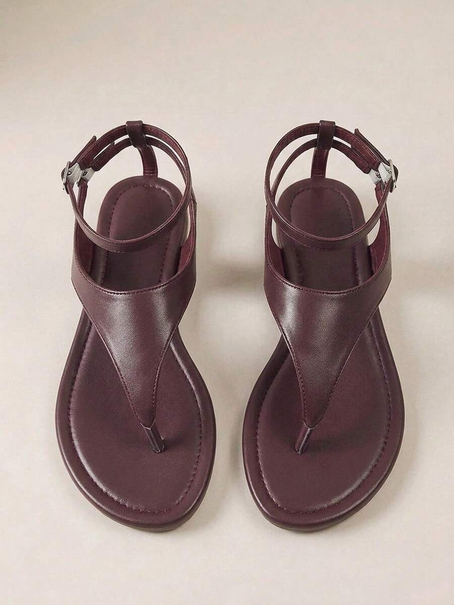 HighSole 女士搭扣设计，百搭时尚平底凉鞋 - 棕色 - 查看 1