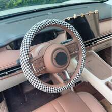 1pc Car Steering Wheel Cover, Woven Linen Fabric, Sweat-Absorbent, Anti-Slip, Plaid Pattern, Universal Fit - Multicolor - View 16