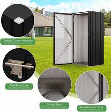 22 Cuft Vertical Storage Shed Without Adjustable Shelves, Black | Metal Tool Garden Outdoor Storage Cabinet With Lockable Door For Patio Garden Backyard, Black - Black - View 3