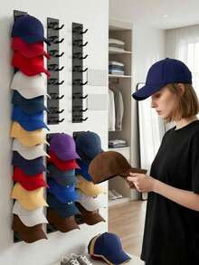 1/2/3pcs Wall-Mounted Baseball Cap Storage Rack - Strong Adhesive Hooks, Holds Up To 10 Caps At Once, Suitable For Door Panels And Cabinets, Hat Hanging Display Rack, Accessory Box, Black And White, Halloween Gift, Christmas Gift - Multicolor - View 4