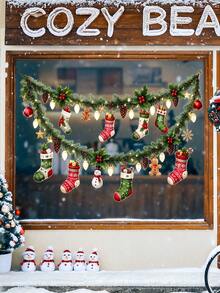 1pc New Christmas Theme Window Sticker, Pattern Includes Christmas Socks, Pine Branches, Red Berries And Stars, Exquisite Pattern Self-Adhesive Decorative Sticker, Suitable For Store Windows And Indoor Glass Smooth Surfaces, Merry Christmas - Multi-color - View 5