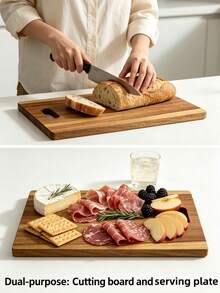 1pc Wooden Cutting Board, Multi-Functional Surfboard Shape With Hanging Hole, Kitchen Accessory Home Essential, Bread Cheese Fruit Meat Food Serving Tray, Indoor Kitchen Cooking Prep Board, Outdoor Camping BBQ Tray - Khaki - View 4