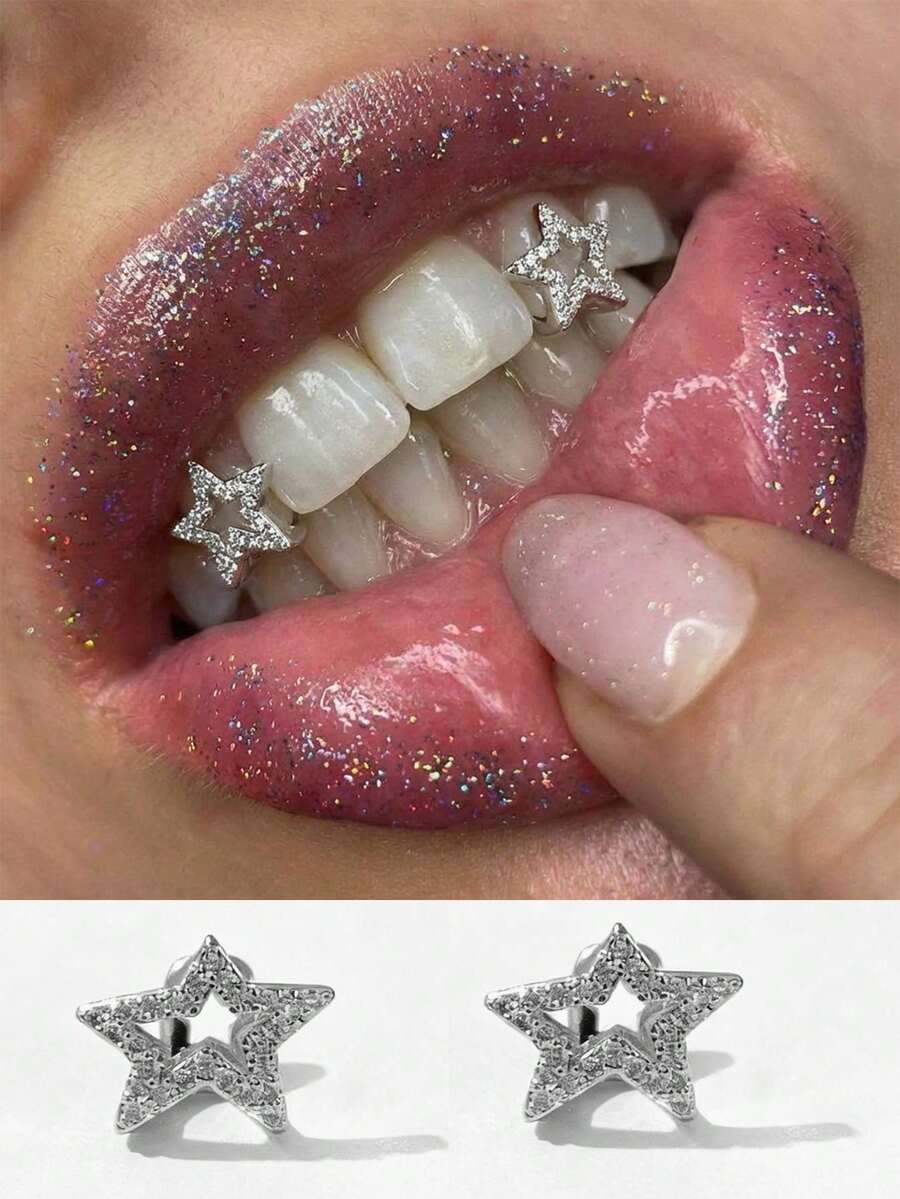 1件復古金屬十字架鑲鑽與牙齒造型女性珠寶 - 銀色 - 查看 1