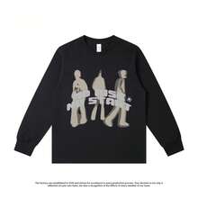 NO RISE NO START American Retro Abstract Portrait  Loose-Fit Printed Niche Sweatshirt - 黑色 - 查看 7