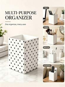 1pc New Black Polka Dot Multifunctional Storage Organizer Box - Tableware Storage Box, Desktop Organizer (Suitable For Storing Tableware, Straws, Tea Bags, Pens, Remote Controls); Compact And Space-Saving, Suitable For Kitchen, Office, Living Room (Please Note The Size Before Ordering) - Multicolor - View 7