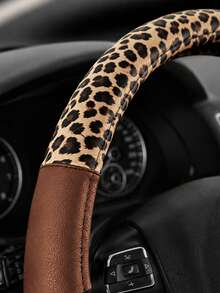 1 Buah Sarung Setir Mobil Motif Leopard dengan Hiasan Berlian Imitasi, Terbuat dari Bahan PU, Motif Hewan yang Bergaya, Anti Selip, Sarung Setir dengan Pegangan Lembut, Cocok untuk Aksesori Mobil Wanita, Ideal untuk Mengemudi Sehari-hari dan Perjalanan Jauh. - A - View 4