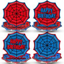 10/20/40pcs Red & Blue Spider Web Wavy Edge Disposable Paper Plates, 4 Designs, 7 Inch Octagonal Spider Web Design Plates, Spider Web Theme Birthday Party Tableware, Fan Hero Theme Party Supplies - View 1