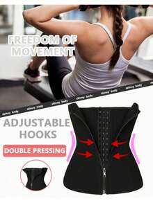 1pc Women's Black Double Layer High Compression Shapewear, Waist Trainer, Abdominal Control Body Shaper - Multicolor - View 8