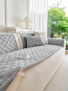 SANMOSPIN 1PC Solid Color Plush Sofa Cover - Modern Non-Slip Warm Sofa Protector, Same Color Edged Sofa Cushion, Suitable For 1-4 Seater Sofas - Machine Washable Polyester Home Decor - Light Grey - View 5