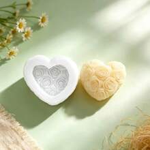 1pc Heart-Shaped Rose Scented Candle Silicone Mold, DIY Handmade Fragrant Plaster Ornament Silicone Mold - White - View 4