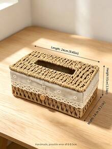 A Rectangular Tissue Box With A Woven Strap Cover, Bohemian Style Decorative Woven Tissue Box Holder, Suitable For Bathroom, Bedroom, Shelves, Living Room, Tissue Storage Container, Perfect For Home, Restaurant, Hotel - Multicolor - View 2