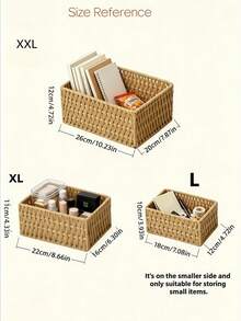 1/3pcs Handmade Woven Rattan Storage Tray Desktop Organizer, Suitable For Cosmetics, Keys, Jewelry, Stationery And Other Small Daily Items, Multi-Functional Stackable, Rustic Natural Woven Rattan Finish, Versatile Fashionable, Suitable For Home Living Room Bedroom Study Office Desktop - Camel - View 11