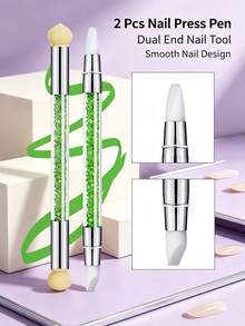 2 Stücke doppelseitige Nagelkunst-Schwamm-Pinsel mit Batikmuster, Cut Out geschnitzter geprägter Punktstift, Strass-Griff, DIY Nagelkunst-Zubehör, Feiertagsgeschenk, waschbarer und austauschbarer doppelseitiger Schwammstift - Verschiedenfarbig - Übersicht 2