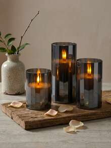 3pcs Flameless Candle Lights With Timer Remote Control, Battery Operated Realistic Candles, Suitable For Halloween, Christmas, Valentine's Day, Mother's Day, Gift, Birthday, Proposal, Wedding, Party, Holiday - Black - Warm Glow - View 4