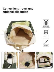 Myco Colorblock Casual Nylon Women's Backpack, Multifunctional Commuter Daily Bag, Multi-Pocket Lightweight Travel Bag, Large Capacity Minimalist Student School Bag - Multicolor - View 7