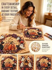 1Pc Halloween Pearl Painting Kit - Creative Ghost-Themed Craft, Frameless, Ideal For Adult Hobbyists, Home Decor, And Holiday Gifts - Multicolor - View 11