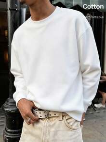 Men's Slim Fit Lightweight Sweatshirt, Autumn Vacation Y2K Style, Casual Sports Countryside Vibe - White - View 2