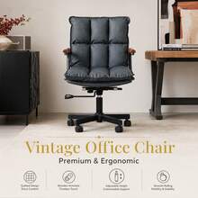 Home Office Desk Chair, Leather Ergonomics Computer Chair With Wheels And Oak Armrests, Height Adjustable Wheelchair With Swivel Function For Executives, 65 X 46 X 72 Cm - Black - View 8