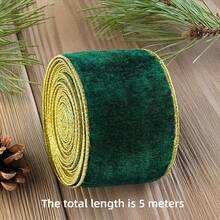 1pc Christmas Flocked Flocked Ribbon, Red & Green Dual Color Gold Edge Luxury Satin Fabric, Handmade DIY Bow Material, Christmas Gift Box & Flower Packaging, Christmas Tree Hanging Decor, Christmas & Halloween Party Scene Decoration Ribbon - A - View 14
