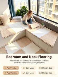 16-Piece Household Solid Color Splicing Mat, Decorative Bedroom Puzzle, Thickened Foam Floor Carpet Mat, Plush, Customizable Solid Color Splicing Mat.Bedrooms, Living Rooms, Cloakrooms, Rental Home Decoration, Front Adhesive Decoration, Bedside Adhesive, Sticker, Fabric Patch, Floor Protection, Mattress, Holiday Decoration - Multi-color - View 3