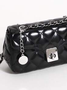 2026 Luxury Quilted Diamond Stitch Embroidered Solid Color PU Leather Chain Lock Bag Women's Shoulder Bag Small Handbag High-End Fashion Versatile Crossbody Bag Suitable For Daily Outings, Work Commute, Party, Afternoon Tea And More Occasions (Gift Box Not Included) - Black - View 7