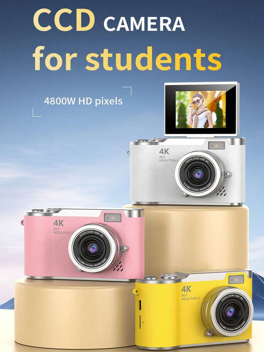 48MP 4K Autofocus Face Detection 2.8-Inch 18x Optical Zoom Rechargeable Battery Pocket Compact Digital Camera, Digital Camera, For Travelers And Photography Enthusiasts, Travel Essential, (With Crystal Set - Purple)