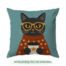 4pcs/1pc Artistic Cat Illustration Pattern Pillow Case, Single-Sided Print Pillow Case, Suitable For Living Room Bedroom Home Decor, All Season Pillow Case - Multicolor - View 12