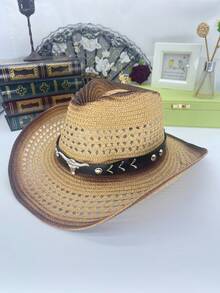 Men's Western Style Straw Cowboy Hat, Outdoor UV Protection Sun Hat, Breathable Woven Summer Hat - Multicolor - View 18