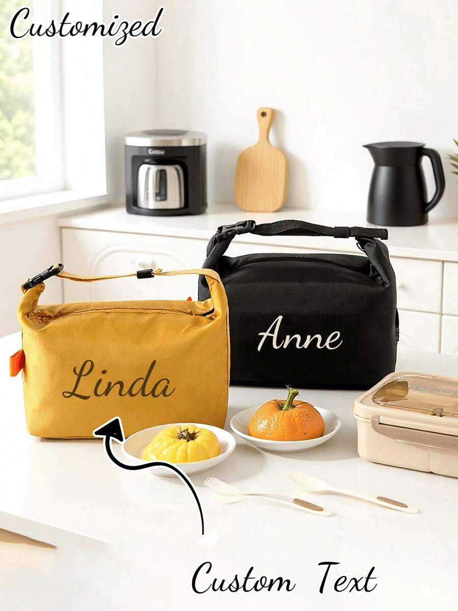 Customizable Portable Lunch Bag, Large Capacity Reusable Insulated Lunch Bag, Customizable Text Food Box, Waterproof Office Cold Storage Lunch Box With Shoulder Strap Insulated Cold Storage Bag, Large Capacity Travel Handheld Insulated Bag, Lunch Box Bag - Multicolor - View 1