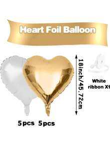 10pcs/Set 18inch Heart Shaped Foil Balloon In Gold, White, Red, Pink, Blue, Cream, Light Gold, Black - Perfect For Birthday Party, Wedding, Valentine's Day, Anniversary, Bridal Shower, New Year Party Decoration, Room Decor, Photo Props - Multicolor - View 23