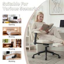 Home Office Chair, Swivel Chair, Adjustable Height Desk Chair With Footrest, Load Capacity 150kg, Gaming Chair With Armrests, Casters, For Home Office, Beige - Beige - View 9
