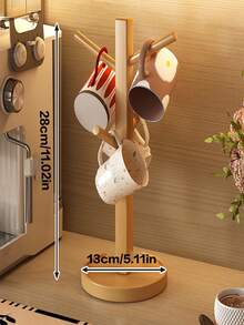 1pc Vintage Nano Bamboo Cup Holder, European Style Desktop Cup Drain Rack, Multi-Purpose Mug Storage Rack For Living Room, Kitchen, Office, Light Luxury Nordic Style Natural Wood Solid Wood Cup Rack, Rounded Edge No Burrs Scratch-Resistant Drain Rack - 1PC - View 7