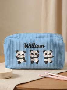 1pc Customizable Embroidered Name/Text Corduroy Makeup Bag, Cartoon Animal Pattern Double-Sided Print Travel Portable Cosmetic Storage Bag Multifunctional Zipper Makeup Bag Wallet, Perfect For Children's Skincare Storage, Can Be Customized According To Your Name - Multicolor - View 2
