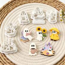 6Pcs Halloween Ghost Character Clay Cutting Molds Castle Sunflower Book Cup Pattern Polymer Clay Tools For DIY Handmade Earrings Charms Crafts - 6pcs - View 7