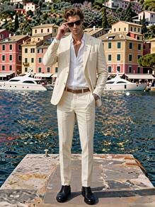 Men's Casual Single-Breasted Lightweight Blazer, Spring/Summer Date, Vacation, Daily Wear, Versatile Jacket - Beige - View 1